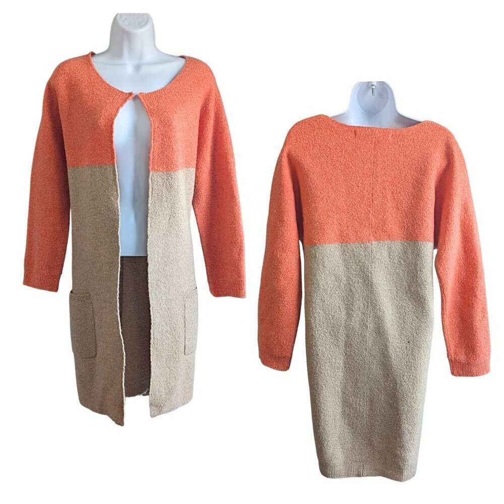 BLACK by MOUSSY Orange Tan100% Wool Colorblock Long Sleeve Cardigan Size M - Picture 5 of 6